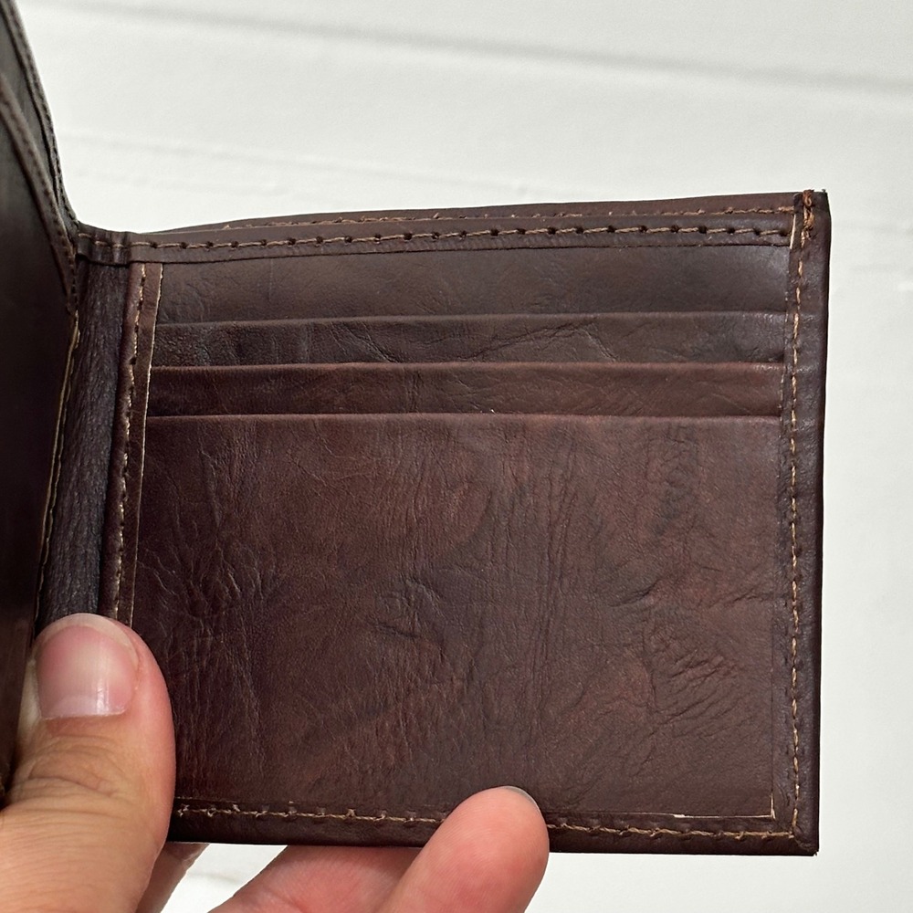 Handmade Leather Bifold Wallet Mens Rustic Chocolate Brown Artisan Nicaragua - Picture 3 of 7